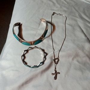 O-9 jewelry lot turquoise and silver toned